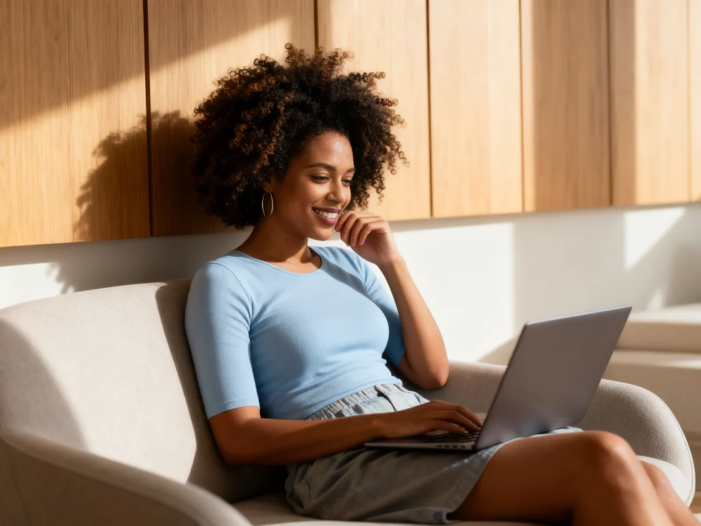 Woman with a laptop on a sofa